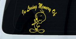 In Memory Of Tweety Bird Cartoons Car or Truck Window Decal Sticker (Yellow)