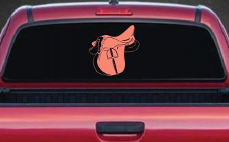 Horse Saddle Western Car or Truck Window Vinyl Decal Sticker (Coral)