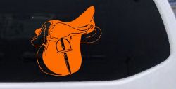 Horse Saddle Western Car or Truck Window Vinyl Decal Sticker (Orange)