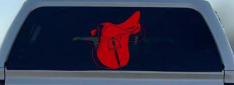 Horse Saddle Western Car or Truck Window Vinyl Decal Sticker (Red)