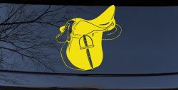 Horse Saddle Western Car or Truck Window Vinyl Decal Sticker (Yellow)