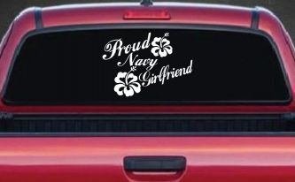 Proud Navy Girlfriend Hibiscus Flowers Military Car or Truck Window Decal Sticker