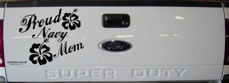 Proud Navy Mom Hibiscus Flowers Military Car or Truck Window Vinyl Decal Sticker (Black)