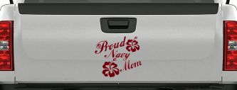 Proud Navy Mom Hibiscus Flowers Military Car or Truck Window Vinyl Decal Sticker (Burgundy)