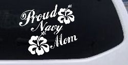 Proud Navy Mom Hibiscus Flowers Military Car or Truck Window Decal Sticker