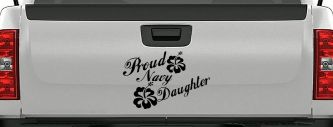 Proud Navy Daughter Hibiscus Flowers Military Car or Truck Window Vinyl Decal Sticker (Black)