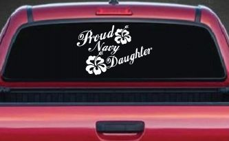 Proud Navy Daughter Hibiscus Flowers Military Car or Truck Window Decal Sticker