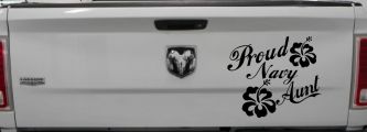 Proud Navy Aunt Hibiscus Flowers Military Car or Truck Window Vinyl Decal Sticker (Black)