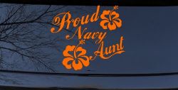 Proud Navy Aunt Hibiscus Flowers Military Car or Truck Window Decal Sticker (Orange)