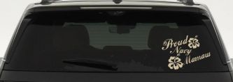Proud Navy Mamaw Hibiscus Flowers Military Car or Truck Window Decal Sticker (Desert Sand)