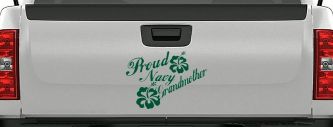 Proud Navy Grandmother Hibiscus Flowers Military Car or Truck Window Decal Sticker (Dark Green)
