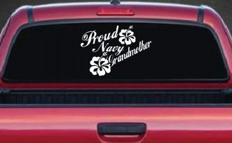 Proud Navy Grandmother Hibiscus Flowers Military Car or Truck Window Decal Sticker