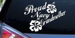 Proud Navy Grandmother Hibiscus Flowers Military Car or Truck Window Decal Sticker