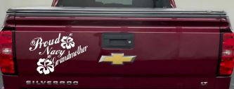Proud Navy Grandmother Hibiscus Flowers Military Car or Truck Window Decal Sticker (White)