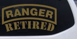 Ranger Retired Military Car or Truck Window Vinyl Decal Sticker (Gold)