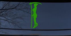 Woman Girl Grim Reaper Car or Truck Window Decal Sticker (Lime)