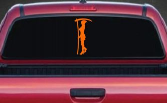 Woman Girl Grim Reaper Car or Truck Window Decal Sticker (Orange)