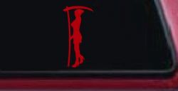 Woman Girl Grim Reaper Car or Truck Window Decal Sticker (Red)