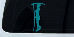Woman Girl Grim Reaper Car or Truck Window Vinyl Decal Sticker (Turquoise Blue)