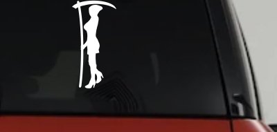 Woman Girl Grim Reaper Car or Truck Window Vinyl Decal Sticker