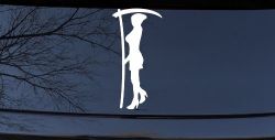 Woman Girl Grim Reaper Car or Truck Window Decal Sticker