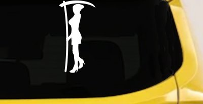 Woman Girl Grim Reaper Car or Truck Window Vinyl Decal Sticker (White)