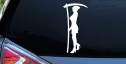 Woman Girl Grim Reaper Car or Truck Window Decal Sticker
