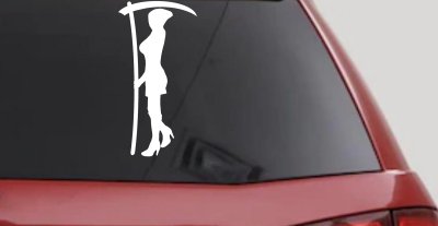 Woman Girl Grim Reaper Car or Truck Window Vinyl Decal Sticker