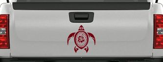 Sea Turtle Swirl Hearts Hibiscus Flower Animals Car or Truck Window Decal Sticker (Burgundy)