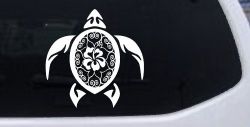 Sea Turtle Swirl Hearts Hibiscus Flower Animals Car or Truck Window Decal Sticker