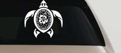 Sea Turtle Swirl Hearts Hibiscus Flower Animals Car or Truck Window Vinyl Decal Sticker (White)