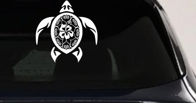 Sea Turtle Swirl Hearts Hibiscus Flower Animals Car or Truck Window Vinyl Decal Sticker (White)
