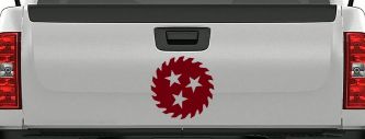 Saw Blade With Stars Country Car or Truck Window Decal Sticker (Burgundy)