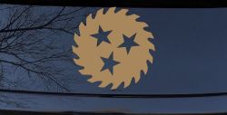 Saw Blade With Stars Country Car or Truck Window Decal Sticker (Light Brown)