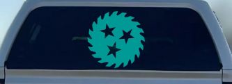 Saw Blade With Stars Country Car or Truck Window Decal Sticker (Turquoise)