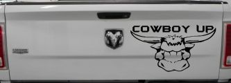 Cowboy Up Bull Head Western Car or Truck Window Decal Sticker (Black)