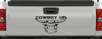 Cowboy Up Bull Head Western Car or Truck Window Decal Sticker (Black)