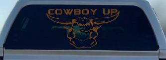 Cowboy Up Bull Head Western Car or Truck Window Decal Sticker (Copper)