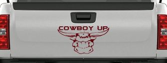 Cowboy Up Bull Head Western Car or Truck Window Decal Sticker (Purple Red)