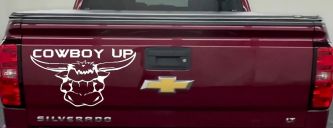 Cowboy Up Bull Head Western Car or Truck Window Decal Sticker (White)