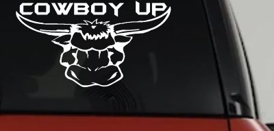 Cowboy Up Bull Head Western Car or Truck Window Vinyl Decal Sticker