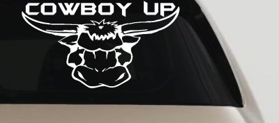 Cowboy Up Bull Head Western Car or Truck Window Vinyl Decal Sticker