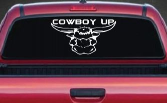Cowboy Up Bull Head Western Car or Truck Window Decal Sticker