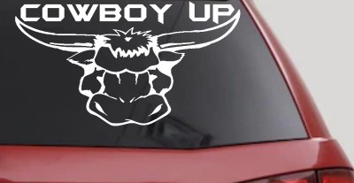 Cowboy Up Bull Head Western Car or Truck Window Vinyl Decal Sticker