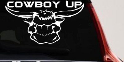 Cowboy Up Bull Head Western Car or Truck Window Vinyl Decal Sticker