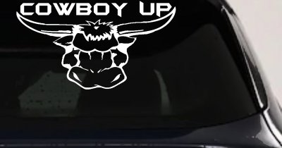 Cowboy Up Bull Head Western Car or Truck Window Vinyl Decal Sticker
