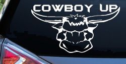 Cowboy Up Bull Head Western Car or Truck Window Decal Sticker