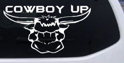 Cowboy Up Bull Head Western Car or Truck Window Decal Sticker