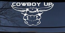 Cowboy Up Bull Head Western Car or Truck Window Decal Sticker