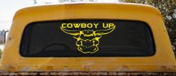 Cowboy Up Bull Head Western Car or Truck Window Decal Sticker (Yellow)